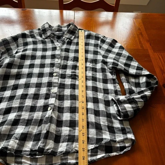 Karen Kane Black and White Check Cuffed Sleeve Button Down Shirt Size M Linen - Picture 11 of 13